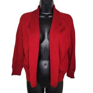 Talbots Red Mercerized Cotton Stretch Open Front Cardigan Sweater Medium Petite